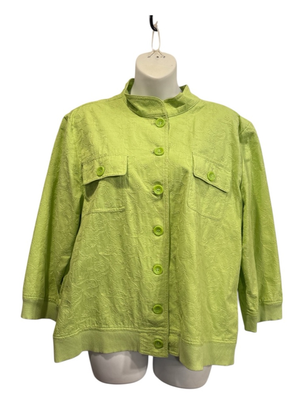 Christopher & Banks Lime Green  Button-Up Jean Jacket w/3/4 sleeves size XL